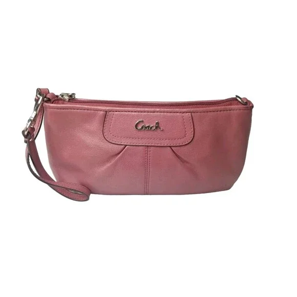Coach Ashley Leather Wristlet Dark Pinkish Brown Large - Picture 1 of 9